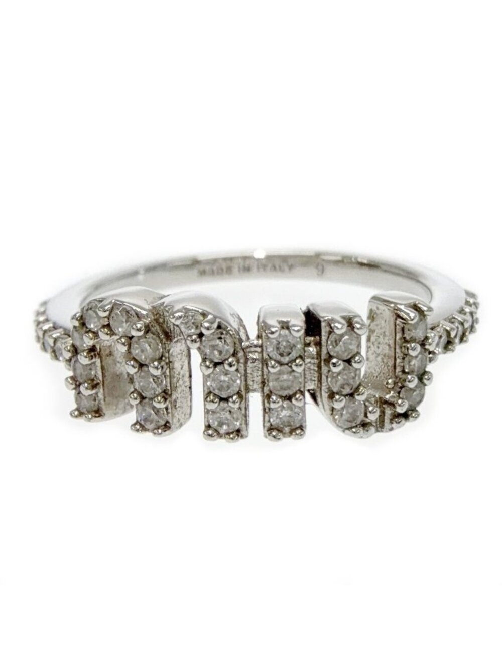 Miu Miu Metal Crystal Logo Ring Silver